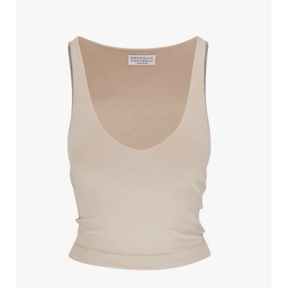 Brunello Cucinelli Cream Scoop Neck Ribbed Tank Top